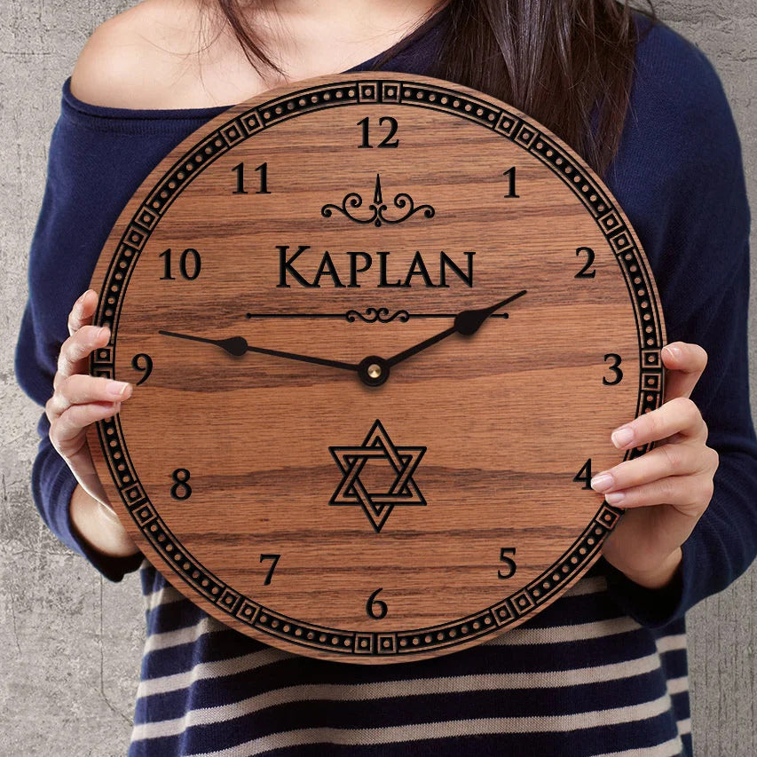 Jewish Names Personalized on Wooden Timepiece