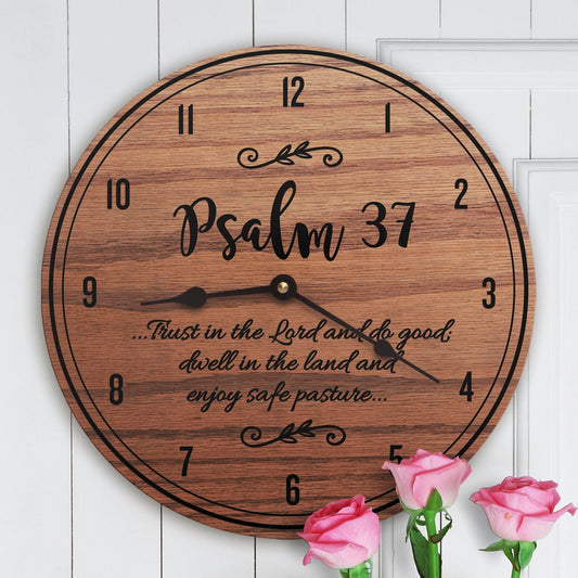 Psalm 37 Scripture Decor Wooden Timepiece